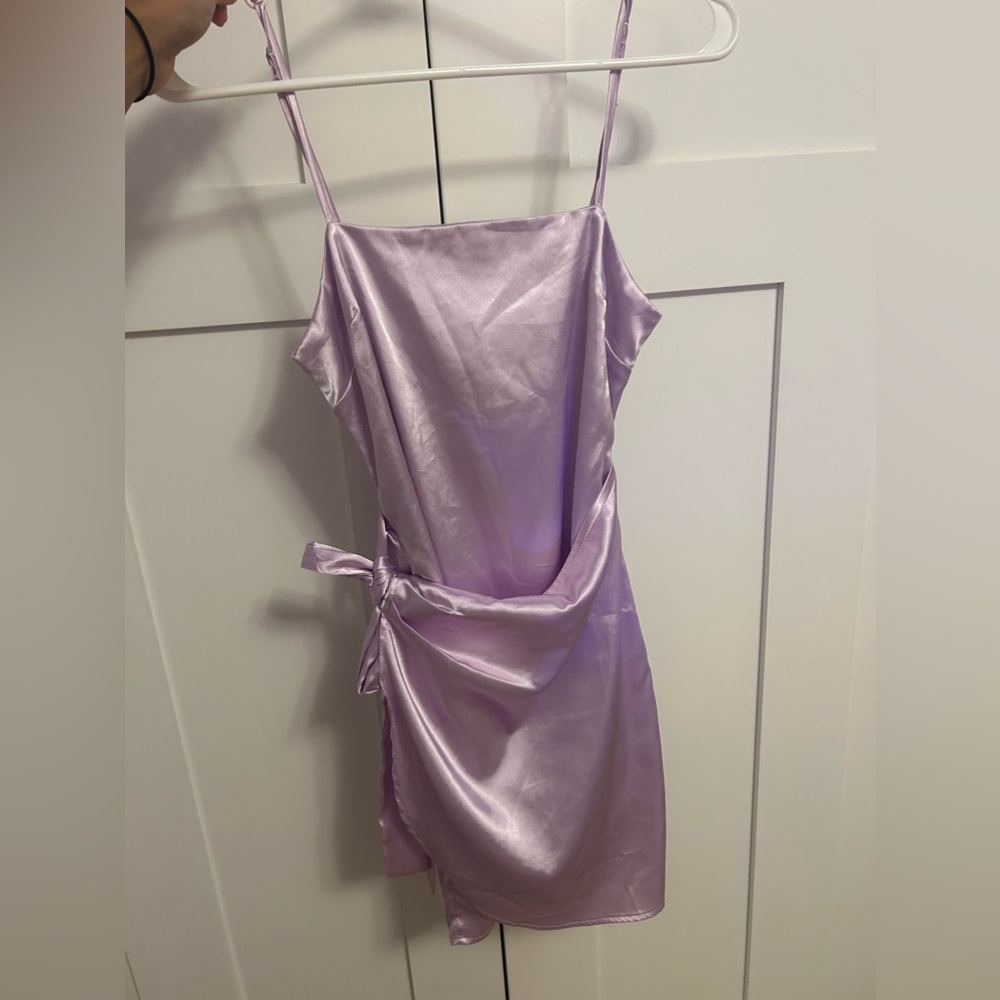 Lucy in the Sky purple satin wrap dress